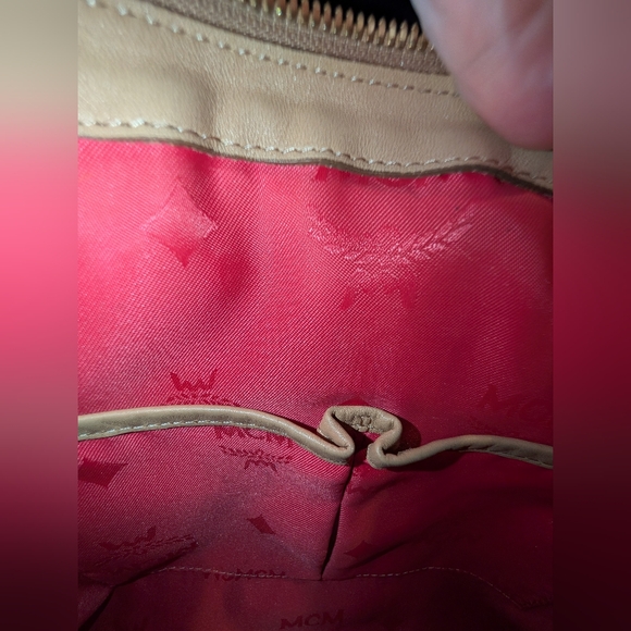 MCM Cream and Pink Satchel with Monogram Print - Picture 11 of 12